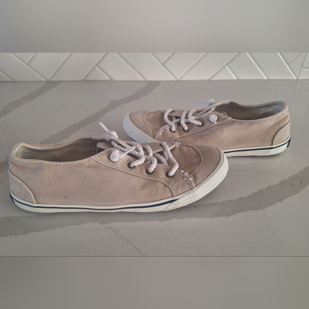 Sperry Beige Canvas Shoes with White Laces - Picture 2 of 5